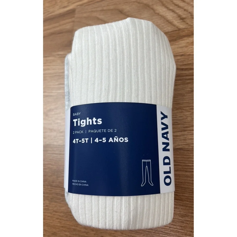 Old Navy 2 Pack Girls Soft-Knit Tights Size 4t-5t Cream/Grey NEW